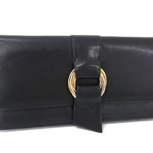 Cartier Trinity Black Leather Women's Bifold Long Wallet